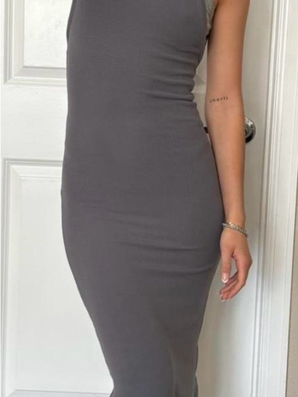 Garage Sleek Ribbed Bodycon Dress in Charcoal Gray